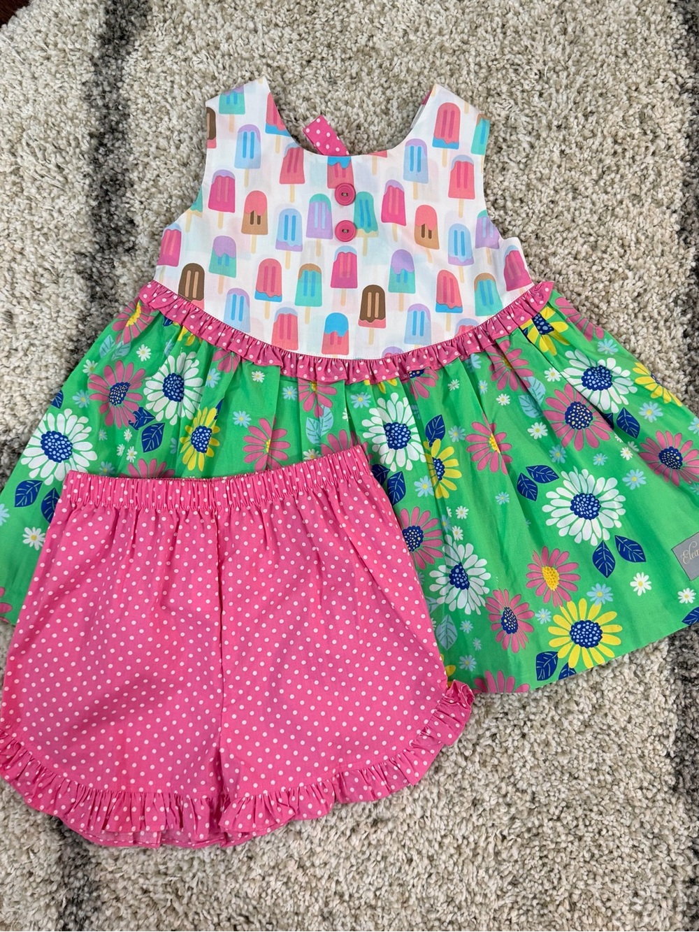 Eleanor Rose Green Floral Dress with Pink Polka Accent